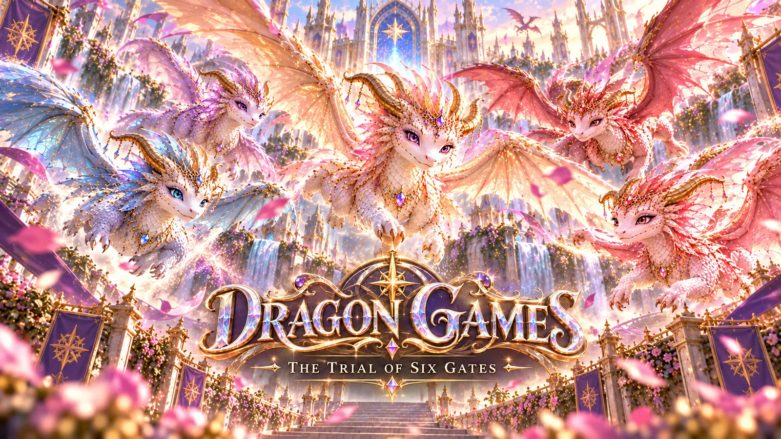 Dragon Games: The Trial of Six Gates, with the five friends flying over the Academy