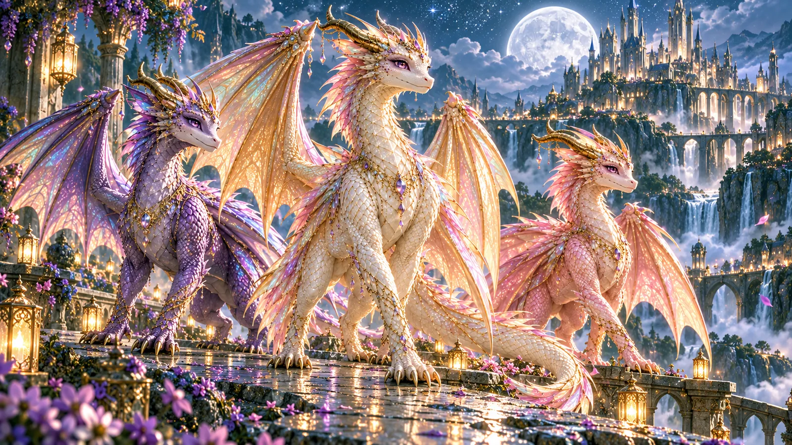 Χάρπερ, Aster and Λούσι on the castle terrace under a full moon
