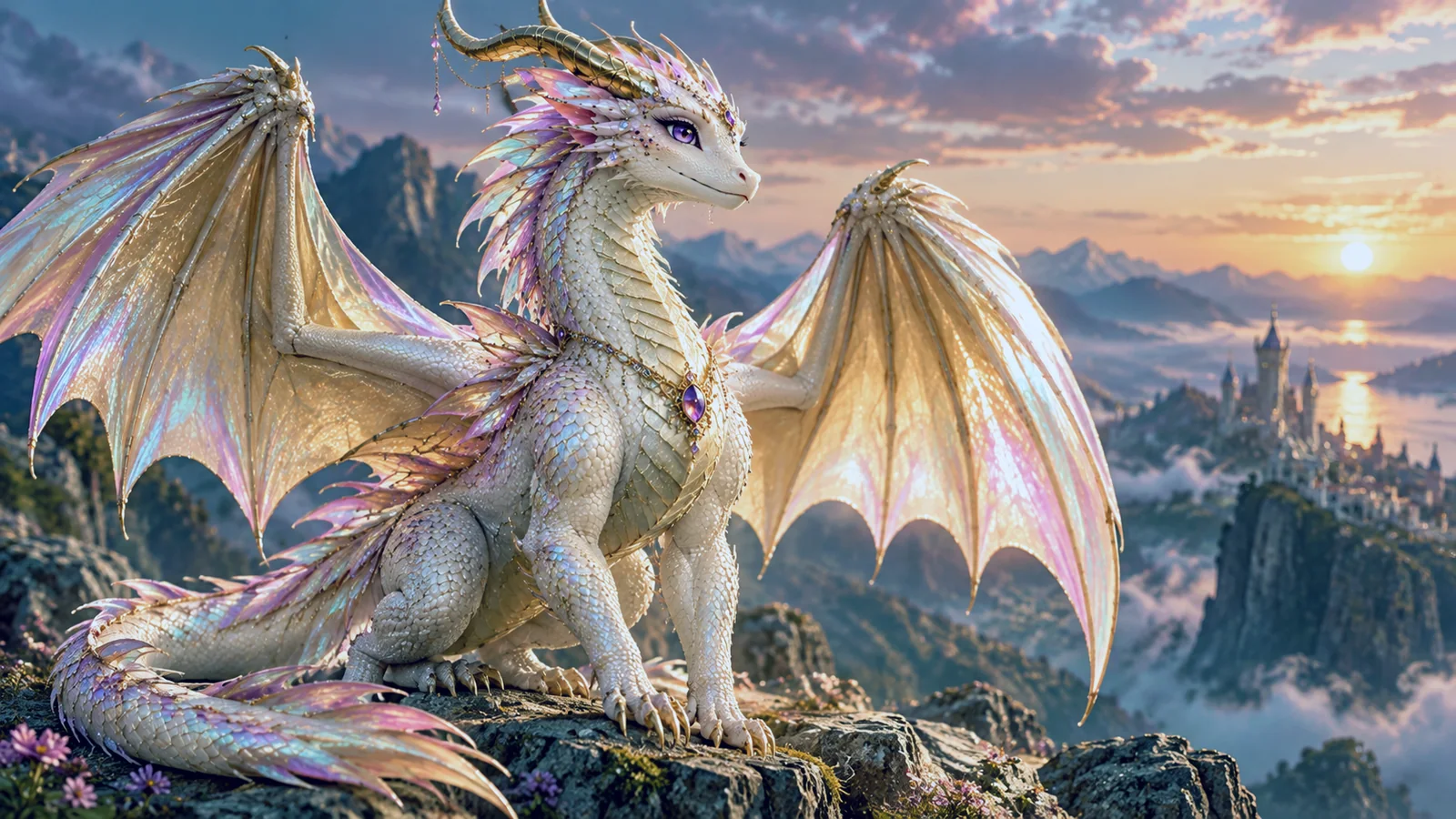 Aster on a rocky cliff with her wings open